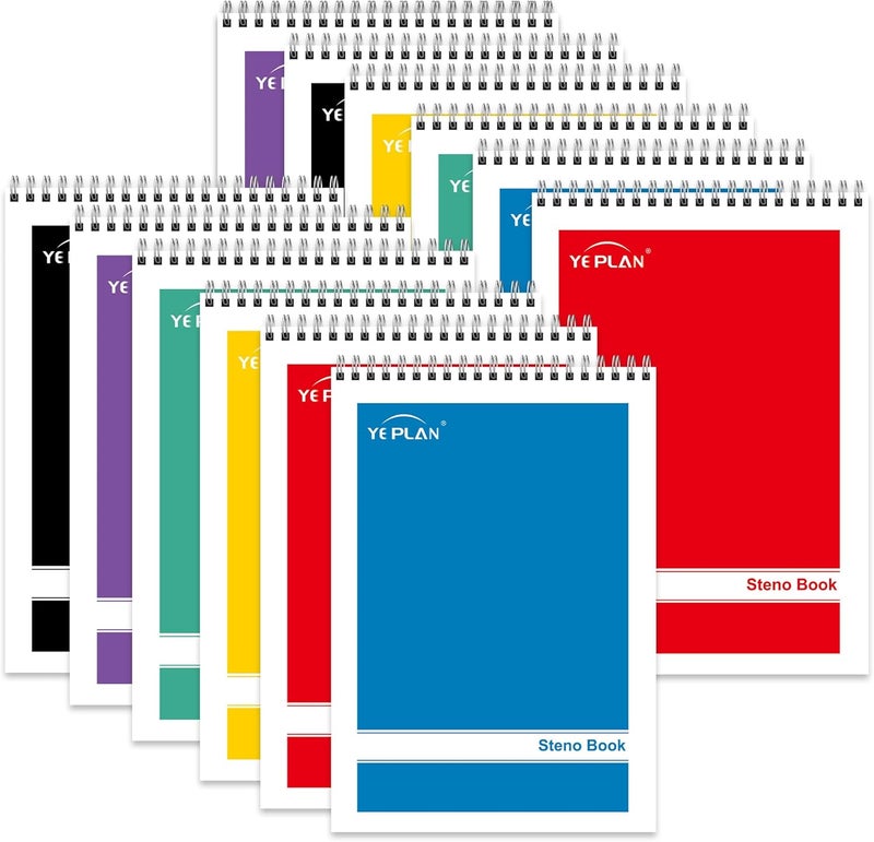 Yeplan Steno Pads Spiral Notebook 6x9 12 Pack, Top Spiral Notebook with Gregg Ruled White Paper, Notebooks & Writing Pads for School, College, Work, Office, Home, 60 Sheets, 6 Assorted Colors - Image 1